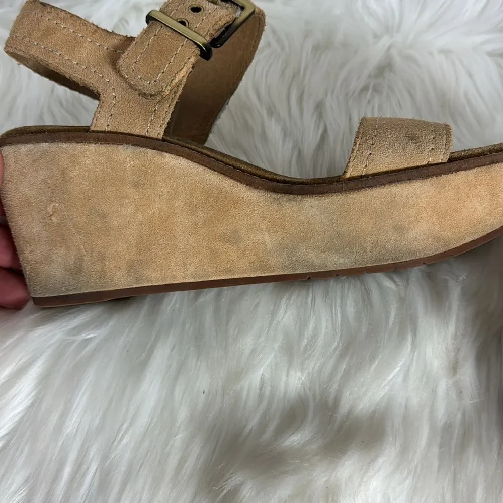 Clarks Ashley Orchid Tan Suede‎ Ankle Strap Platform Sandals Sz 8.5